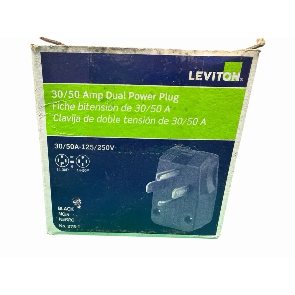 Leviton‎ 275-T 30/50A, 125/250V, Dual Power Vinyl Grounding Black Angle Plug
